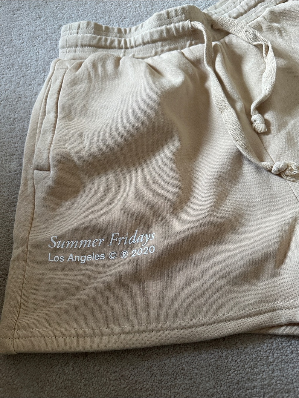 Summer Fridays Beige Drawstring Fleece Shorts! - Picture 2 of 9
